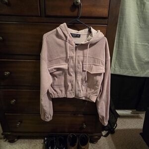 Women's Pink Cordoroy Hooded Jacket